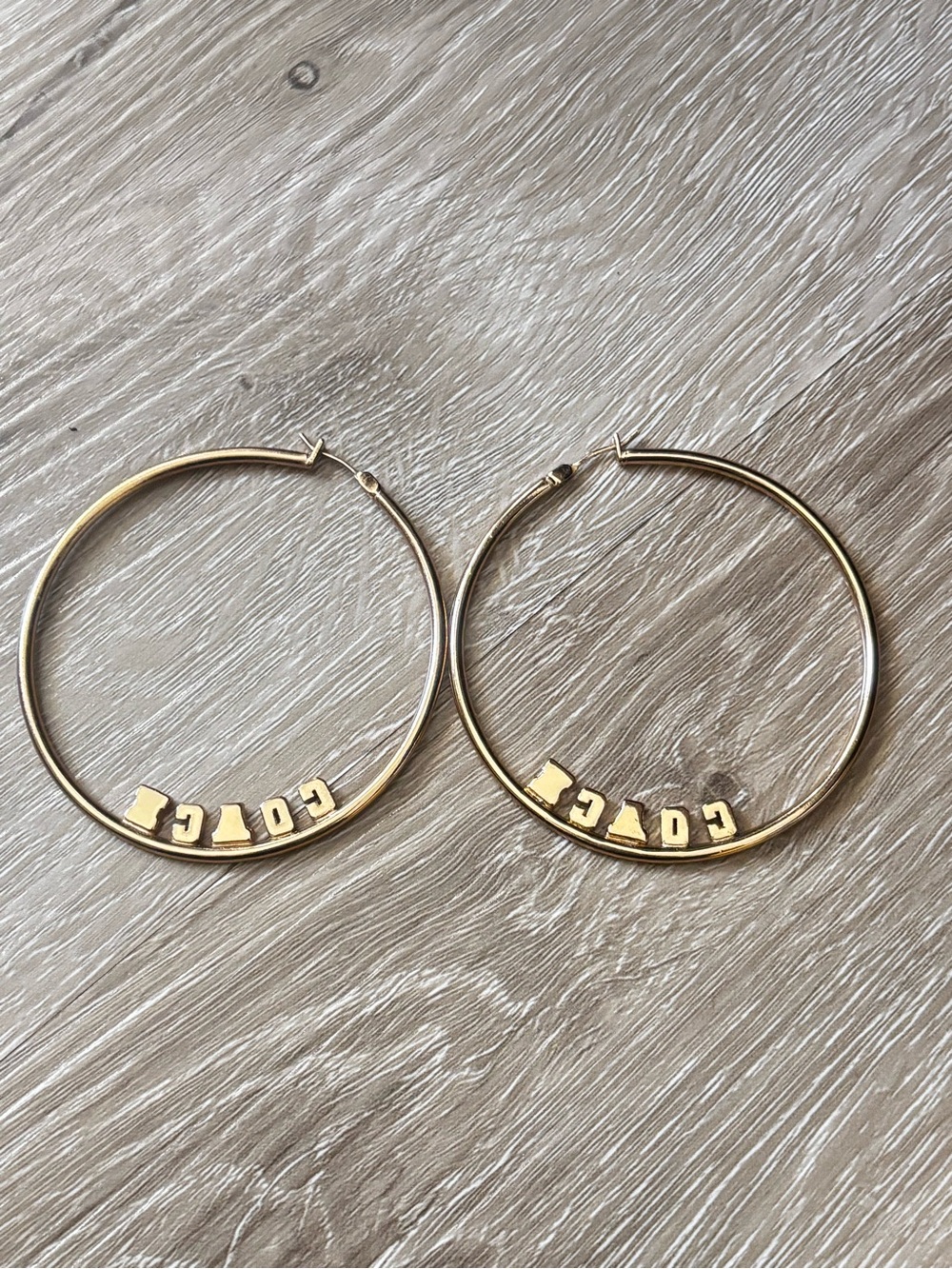 COACH Gold Hoop Earrings Multicolor Varsity Coach Spell Out - Picture 4 of 5